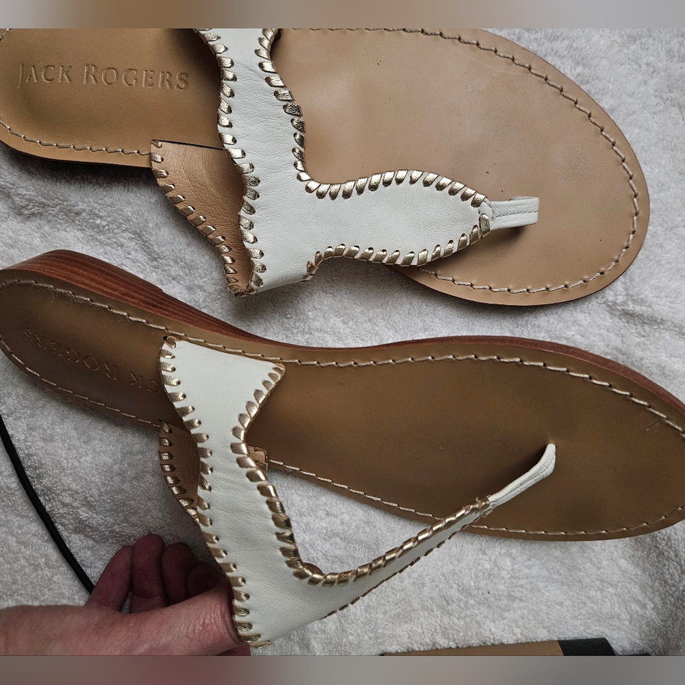 Jack rogers jackie demi white leather wedge Sandals sz 10 - Picture 3 of 7